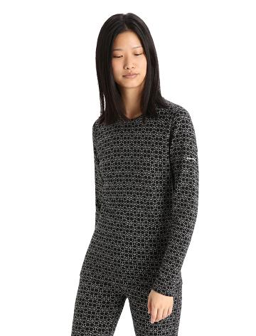 Black / Snow Icebreaker Merino 250 Vertex Long Sleeve Crewe Alpine Geo Women's Base Layers | AU 1832OKIR